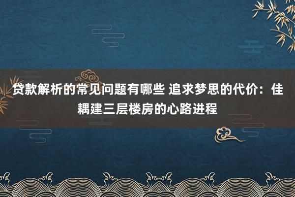 贷款解析的常见问题有哪些 追求梦思的代价：佳耦建三层楼房的心路进程