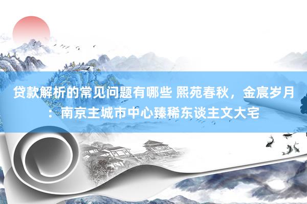 贷款解析的常见问题有哪些 熙苑春秋，金宸岁月：南京主城市中心臻稀东谈主文大宅