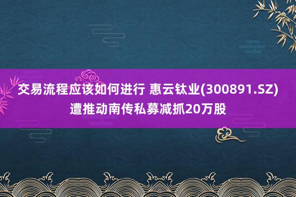 交易流程应该如何进行 惠云钛业(300891.SZ)遭推动南传私募减抓20万股