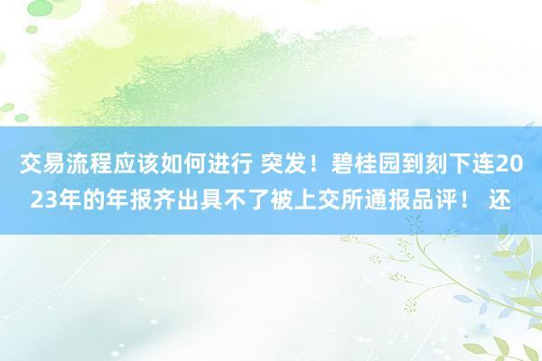 交易流程应该如何进行 突发！碧桂园到刻下连2023年的年报齐出具不了被上交所通报品评！ 还