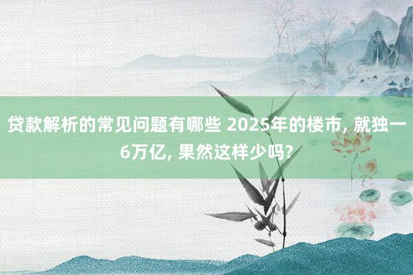 贷款解析的常见问题有哪些 2025年的楼市, 就独一6万亿, 果然这样少吗?