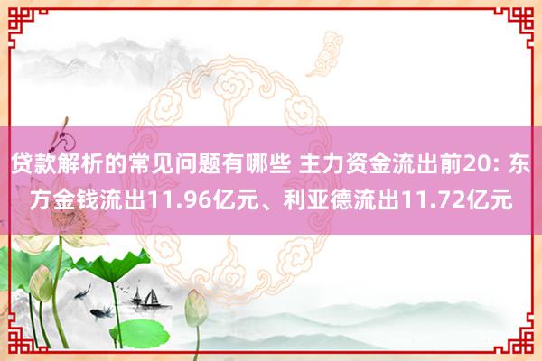 贷款解析的常见问题有哪些 主力资金流出前20: 东方金钱流出11.96亿元、利亚德流出11.72亿元