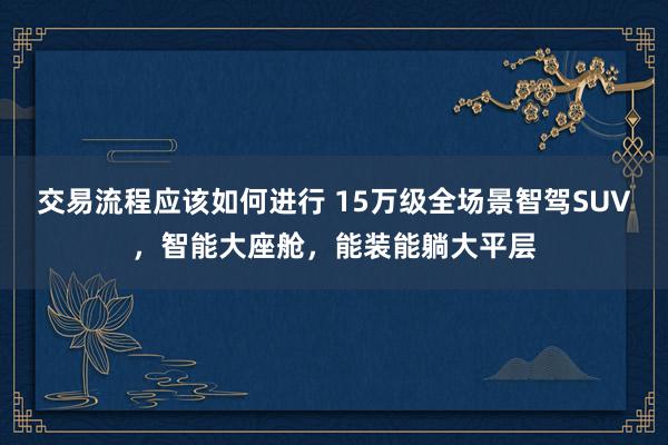 交易流程应该如何进行 15万级全场景智驾SUV，智能大座舱，能装能躺大平层