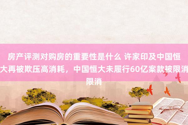 房产评测对购房的重要性是什么 许家印及中国恒大再被欺压高消耗，中国恒大未履行60亿案款被限消