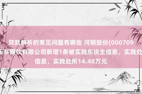 贷款解析的常见问题有哪些 河钢股份(000709)控股的河钢乐亭钢铁有限公司新增1条被实践东谈主信息，实践处所14.48万元