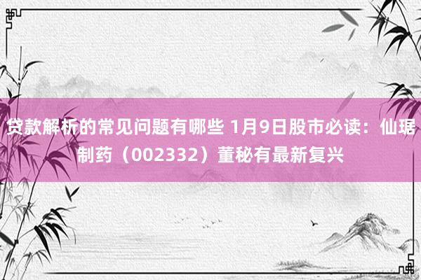 贷款解析的常见问题有哪些 1月9日股市必读：仙琚制药（002332）董秘有最新复兴