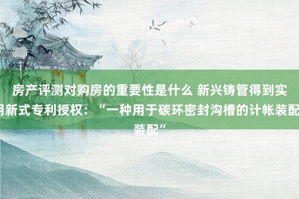 房产评测对购房的重要性是什么 新兴铸管得到实用新式专利授权：“一种用于碳环密封沟槽的计帐装配”