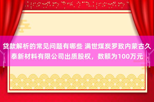 贷款解析的常见问题有哪些 满世煤炭罗致内蒙古久泰新材料有限公司出质股权，数额为100万元