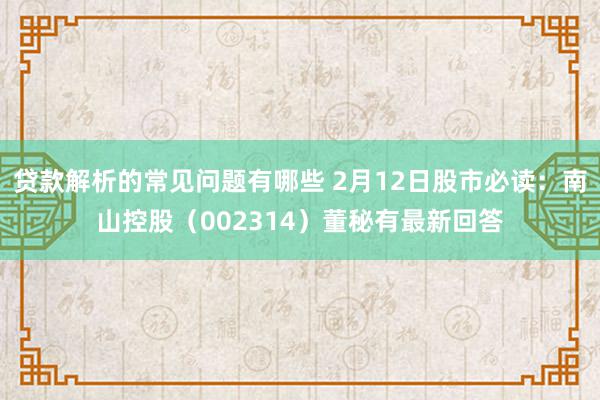 贷款解析的常见问题有哪些 2月12日股市必读：南山控股（002314）董秘有最新回答