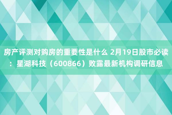 房产评测对购房的重要性是什么 2月19日股市必读：星湖科技（600866）败露最新机构调研信息