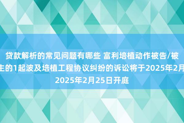 贷款解析的常见问题有哪些 富利培植动作被告/被上诉东谈主的1起波及培植工程协议纠纷的诉讼将于2025年2月25日开庭