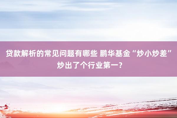 贷款解析的常见问题有哪些 鹏华基金“炒小炒差” 炒出了个行业第一？