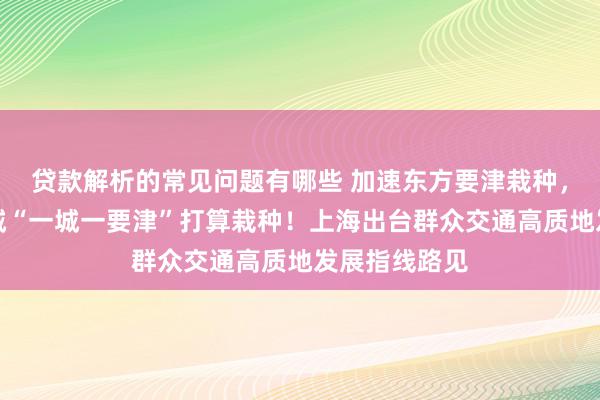 贷款解析的常见问题有哪些 加速东方要津栽种，推动五个新城“一城一要津”打算栽种！上海出台群众交通高质地发展指线路见