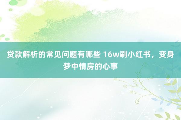 贷款解析的常见问题有哪些 16w刷小红书，变身梦中情房的心事