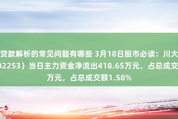 贷款解析的常见问题有哪些 3月18日股市必读：川大智胜（002253）当日主力资金净流出418.65万元，占总成交额1.58%